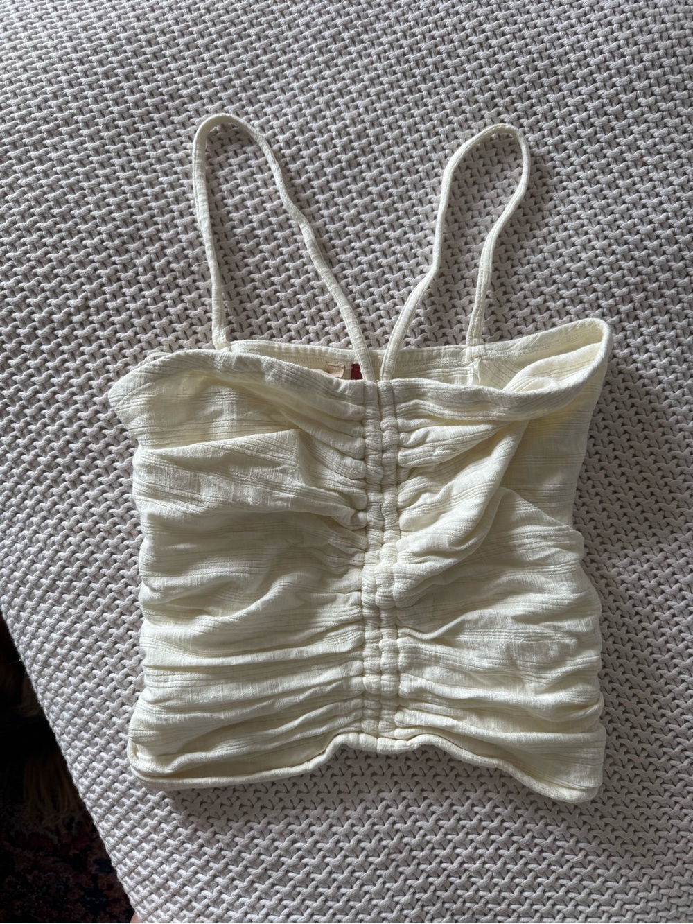 Anthropologie Cream Ruched Spaghetti-Strap Top